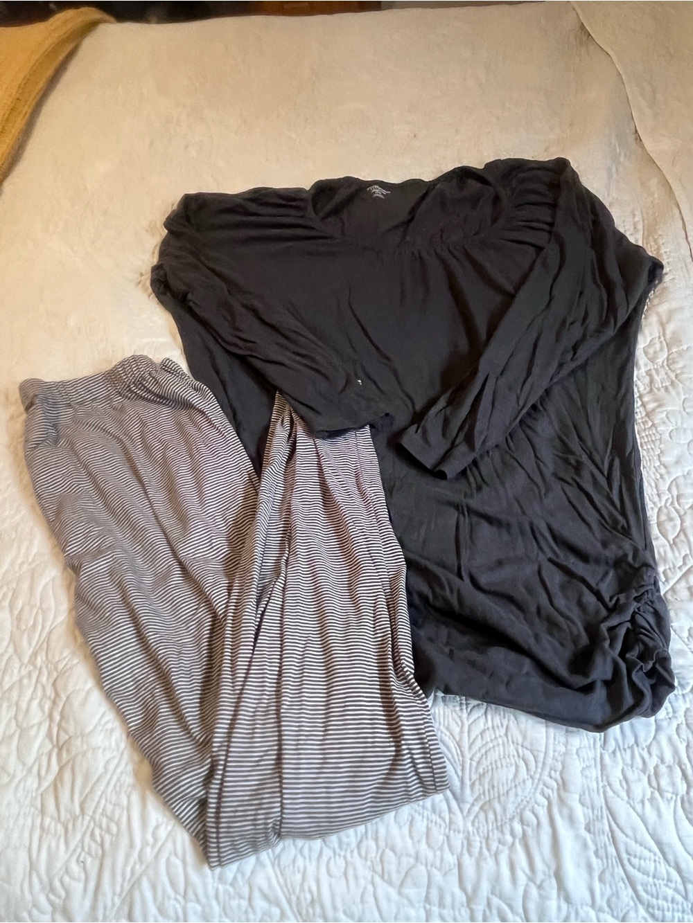 Motherhood Maternity pajamas - Dark Grey Top & Grey Striped Pants